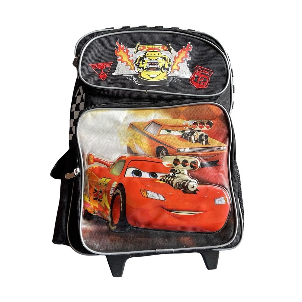Y2K Disney Pixar's Cars Rolling Backpack Bag Luggage Grand Prix 2013 Race car